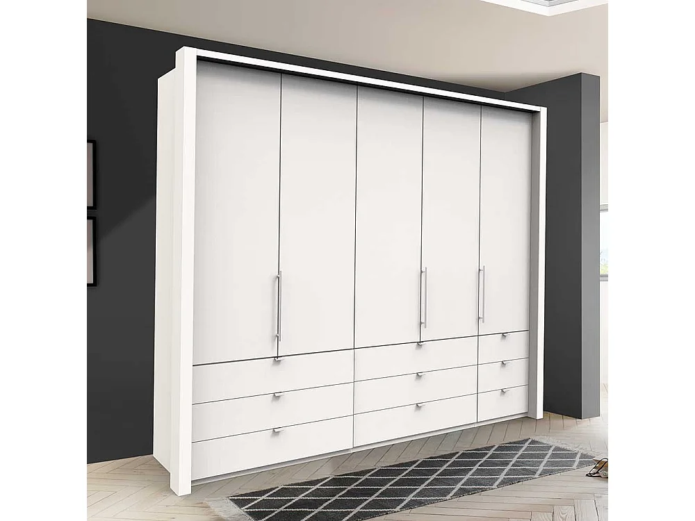 Weißer Ankleideschrank mit neun Schubladen 3 türig