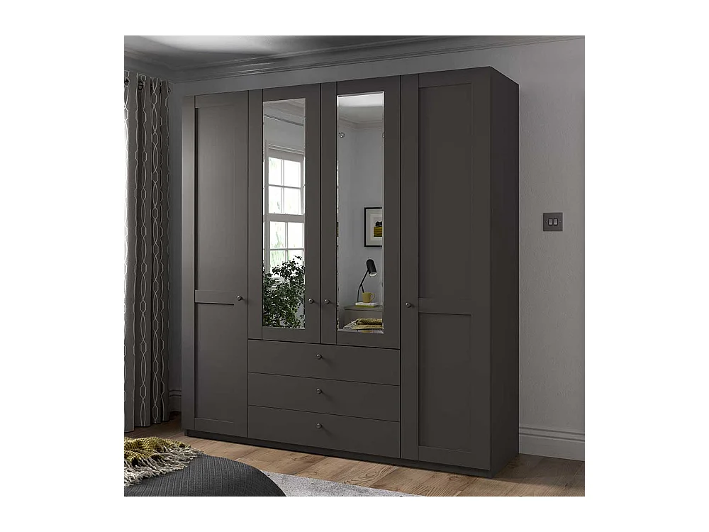 Schrank mit Spiegeltüren dunkelgrau 200 cm breit 216 cm hoch