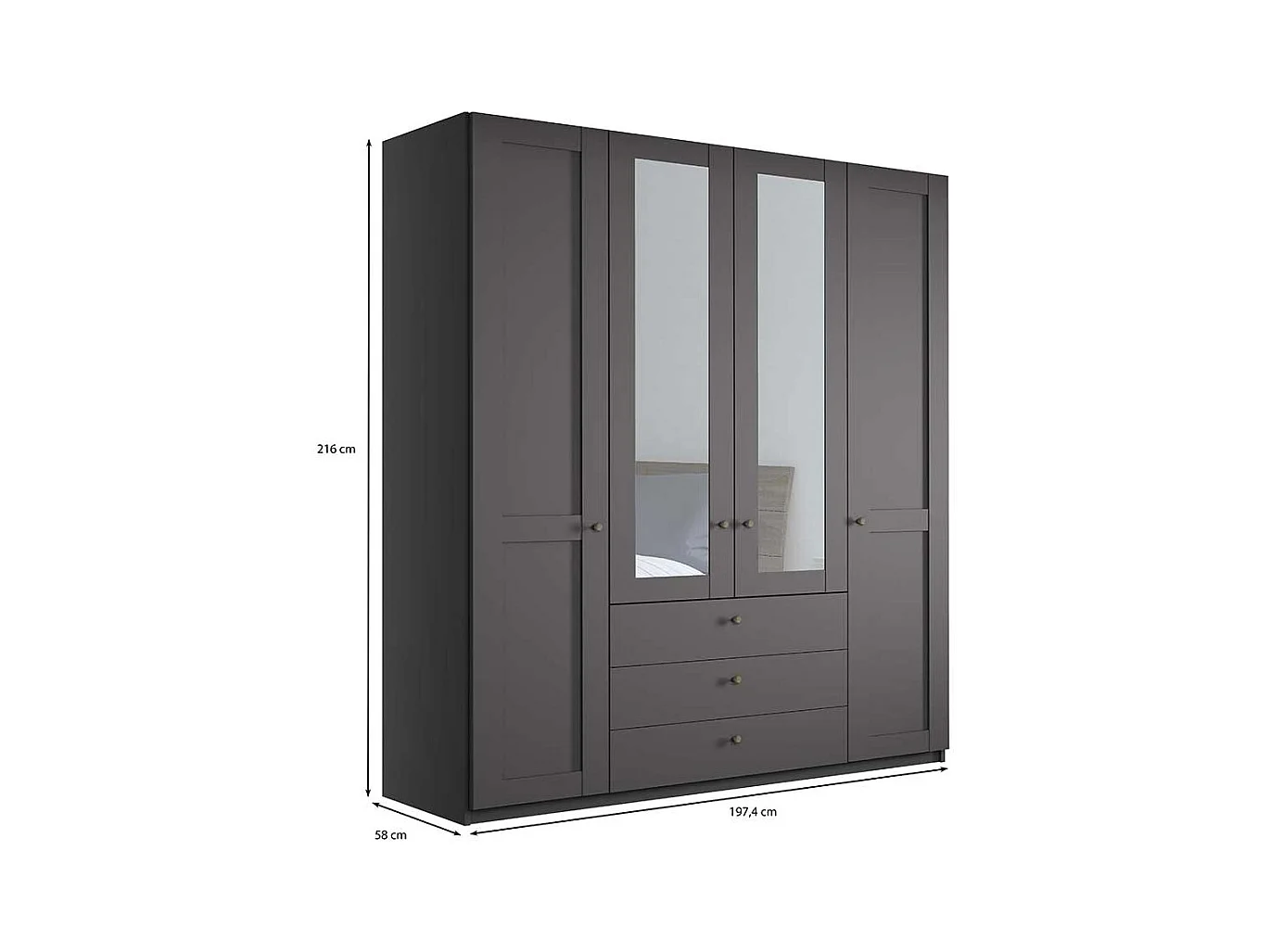 Schrank mit Spiegeltüren dunkelgrau 200 cm breit 216 cm hoch