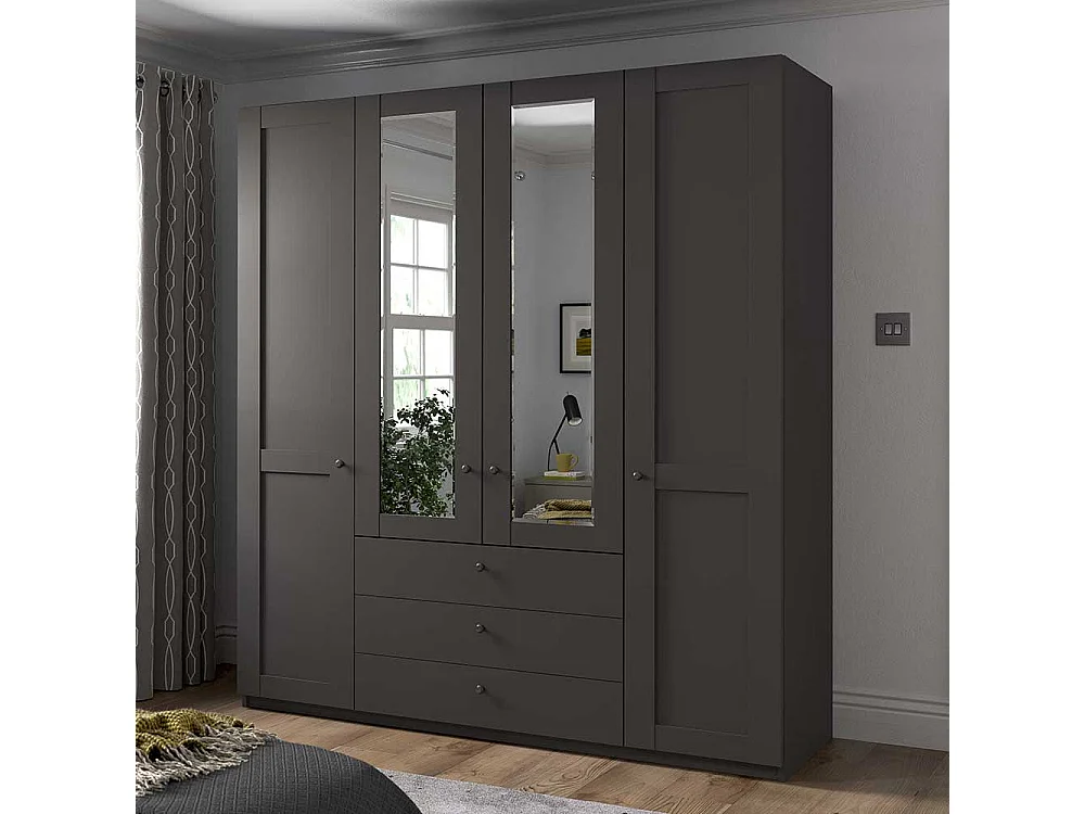 Schrank mit Spiegeltüren dunkelgrau 200 cm breit 216 cm hoch