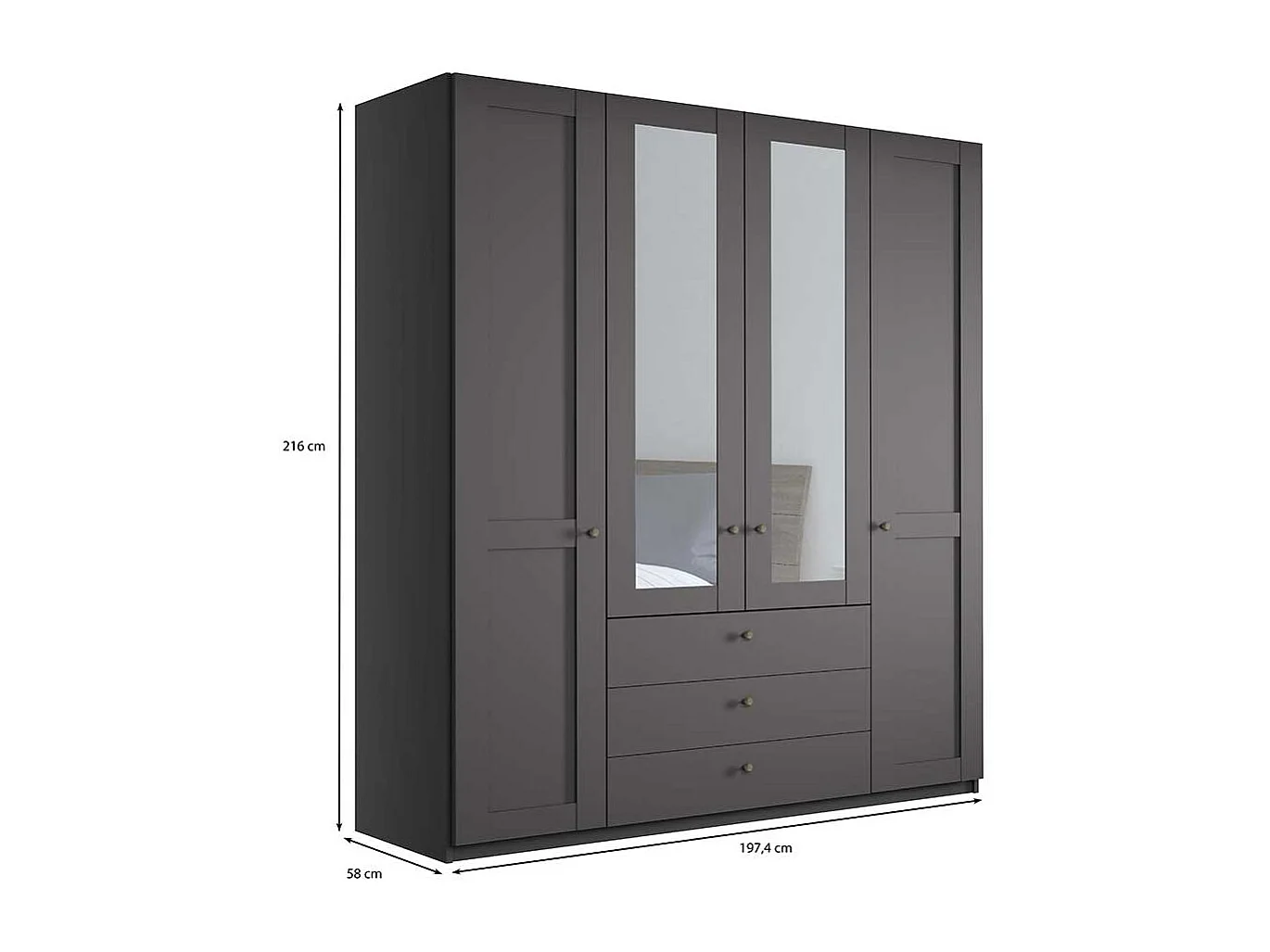 Schrank mit Spiegeltüren dunkelgrau 200 cm breit 216 cm hoch