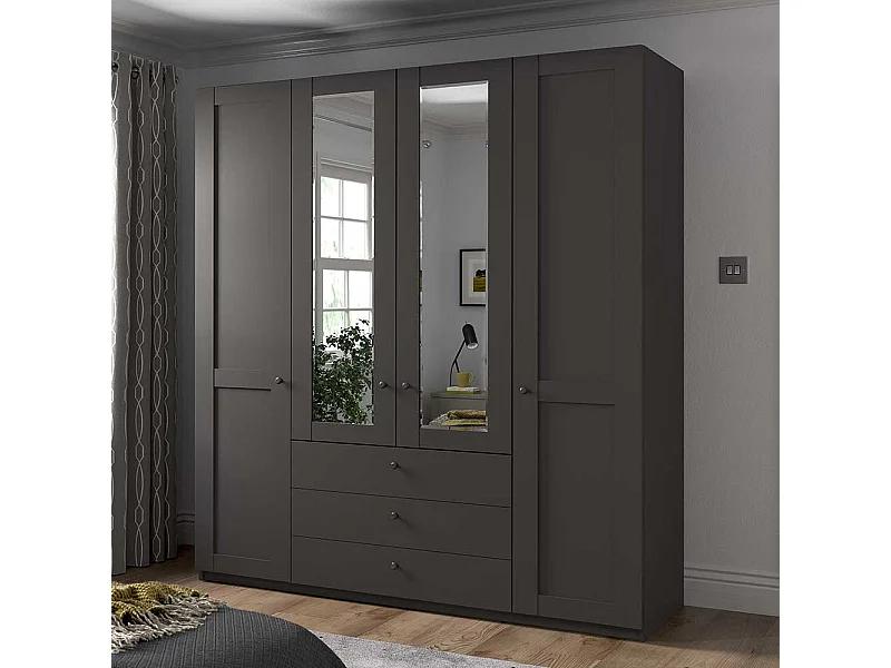 Schrank mit Spiegeltüren dunkelgrau 200 cm breit 216 cm hoch