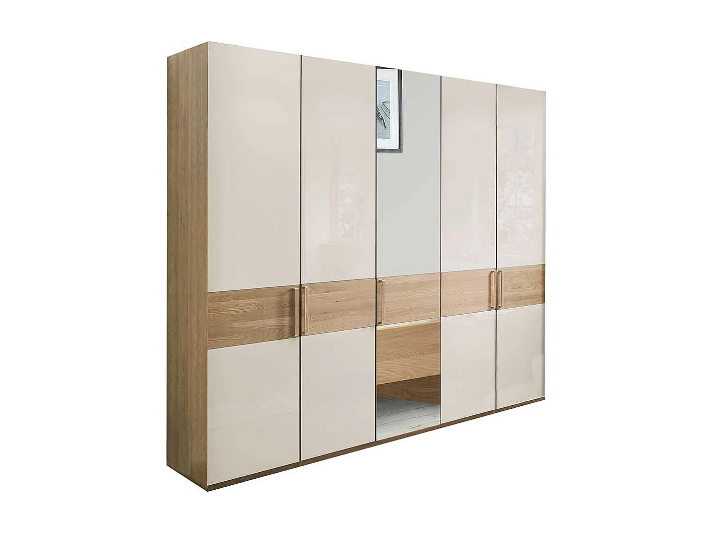 Schlafzimmerkleiderschrank in Beige Glas beschichtet Eiche Massivholz