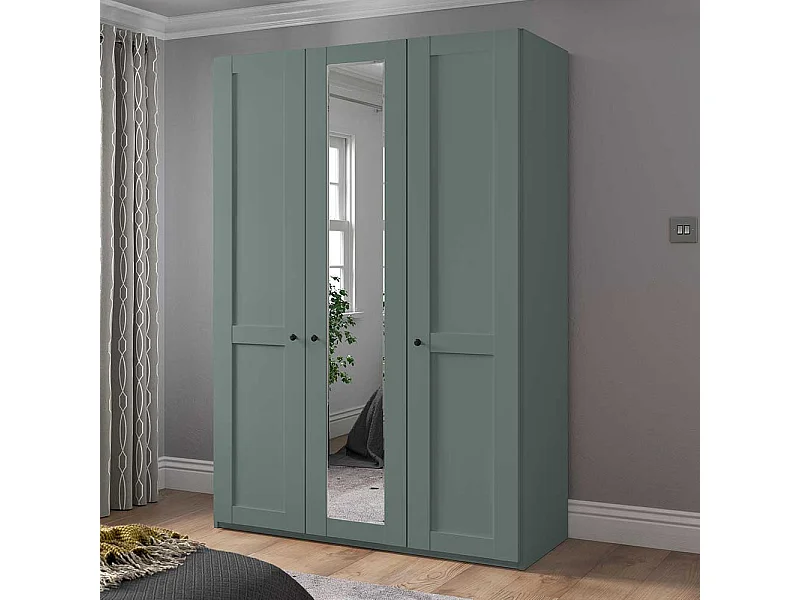 Drehtürenkleiderschrank Graugruen im Landhausstil Spiegeltür