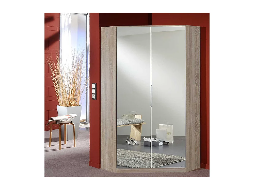 Eckkleiderschrank mit Spiegeltüren in Eiche Sägerau 199 cm hoch