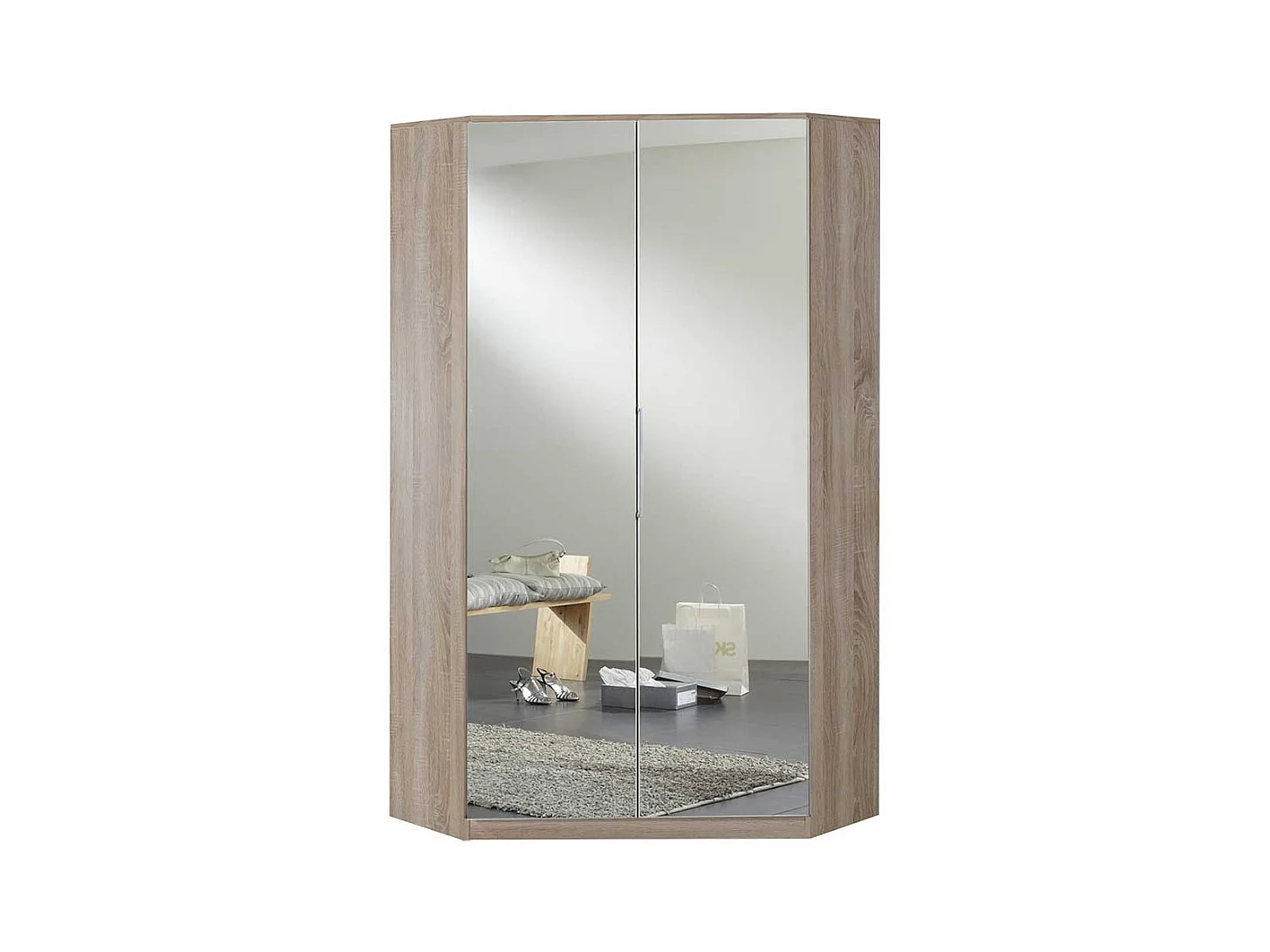 Eckkleiderschrank mit Spiegeltüren in Eiche Sägerau 199 cm hoch