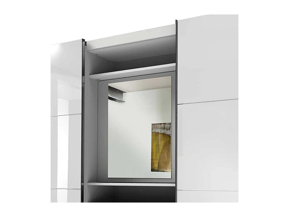 Weißer Funktionskleiderschrank mit drei Schubladen Spiegel innen