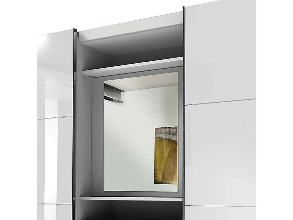 Weißer Funktionskleiderschrank mit drei Schubladen Spiegel innen