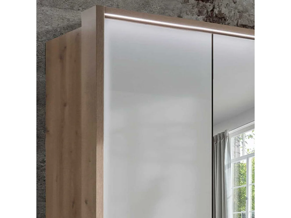 Schlafzimmerkleiderschrank in Beige und Eiche Bianco Spiegeltüren