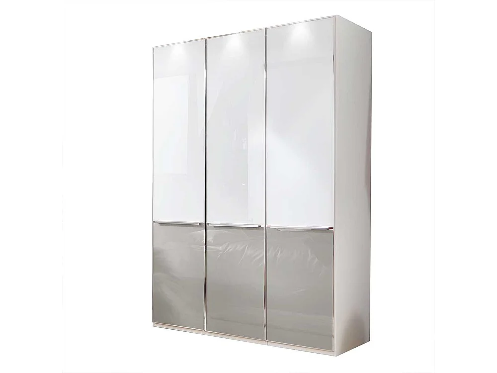 Drehtürenkleiderschrank in Weiß und Hellgrau Glas beschichtet