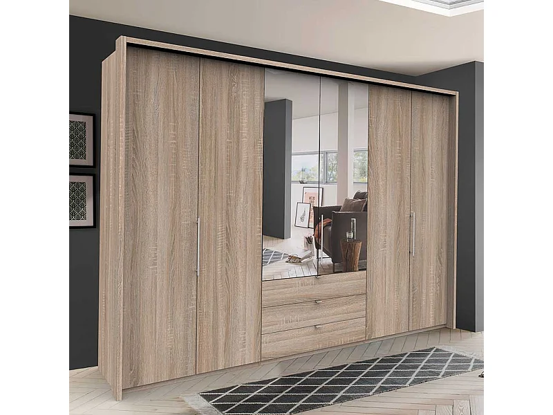 Schlafzimmerkleiderschrank in Eiche Sägerau Spiegel