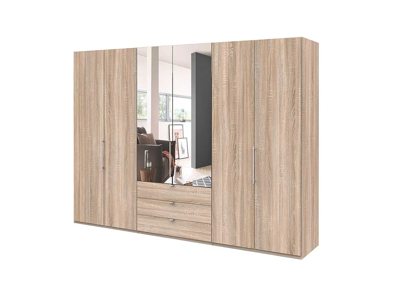 Schlafzimmerkleiderschrank in Eiche Sägerau Spiegel