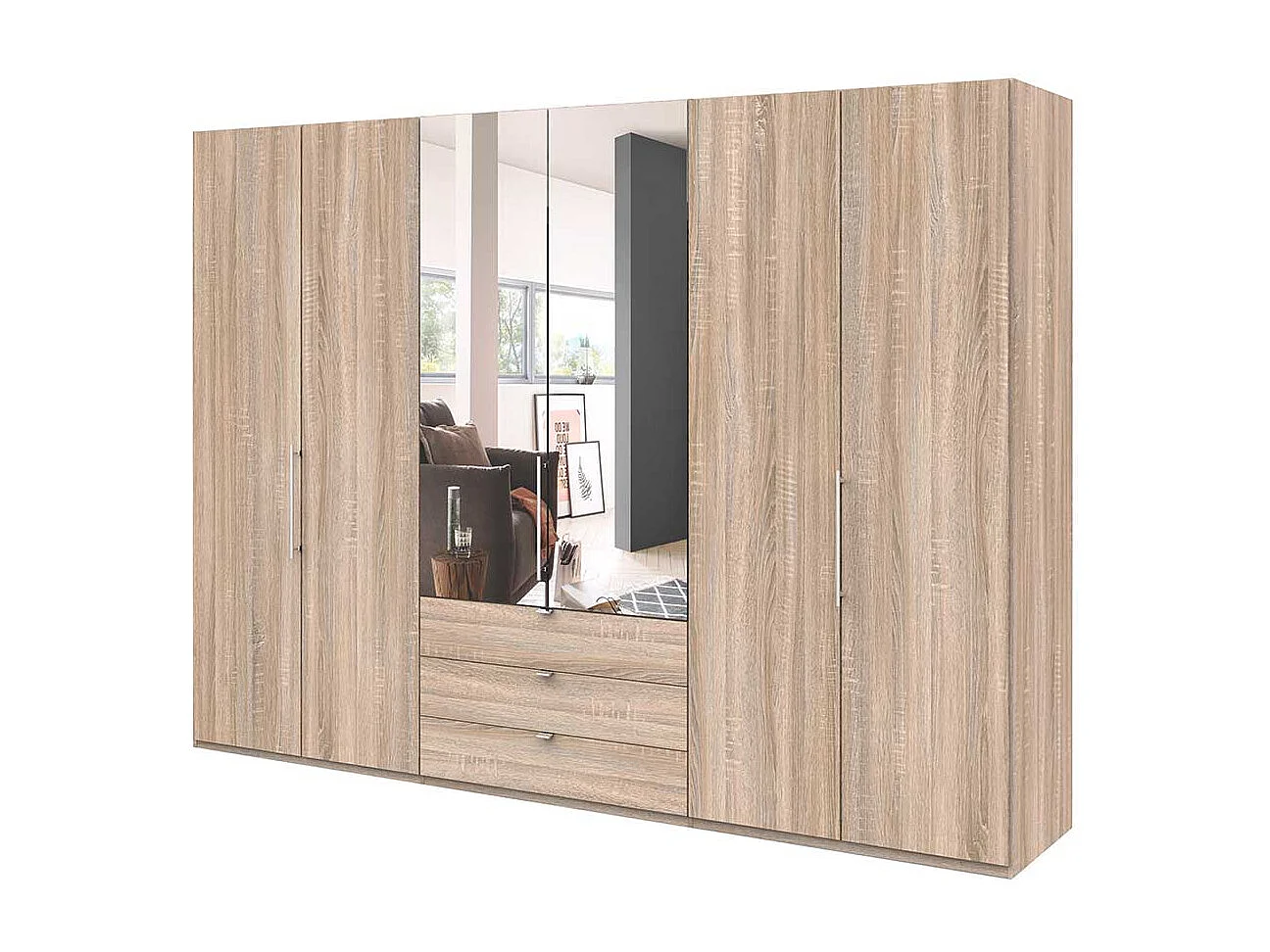 Schlafzimmerkleiderschrank in Eiche Sägerau Spiegel