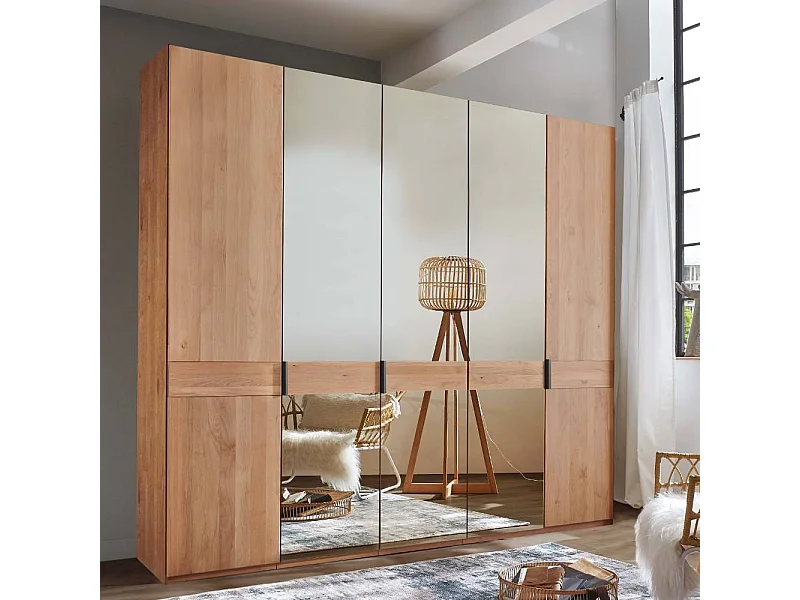 Spiegelkleiderschrank Holzkleiderschrank mit Drehtüren auf Sockel