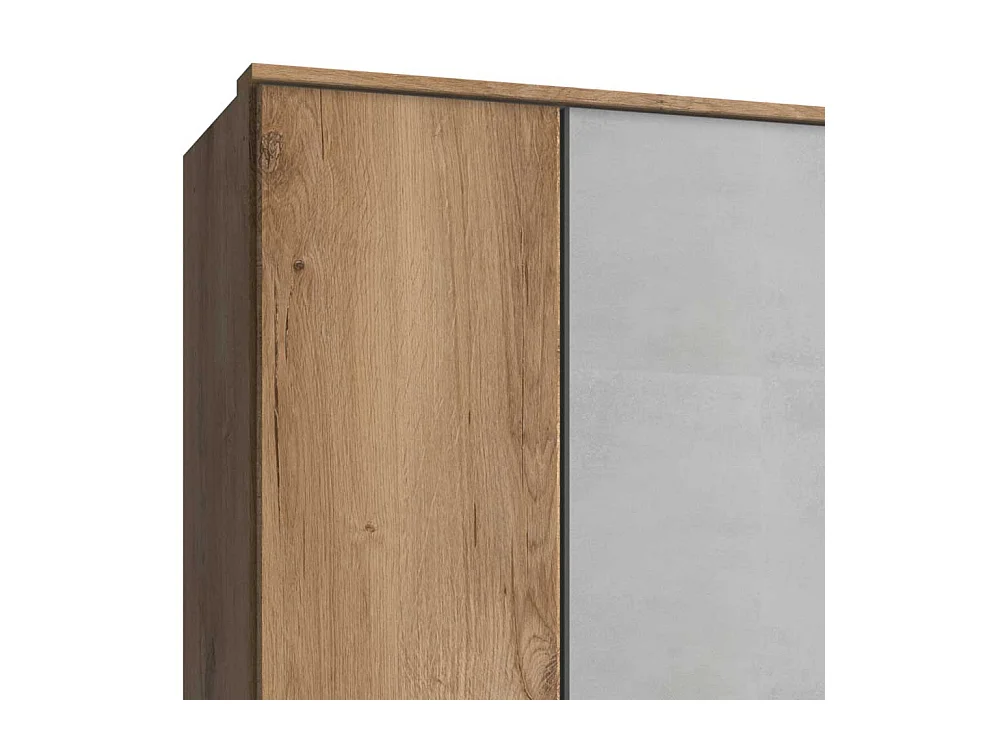 Schrank mit Türen und Schubladen in Plankeneiche Holzoptik Beton Lichtgrau