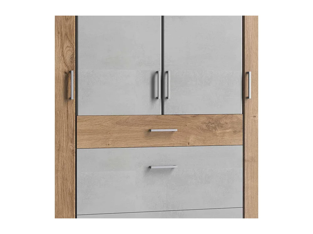 Schrank mit Türen und Schubladen in Plankeneiche Holzoptik Beton Lichtgrau
