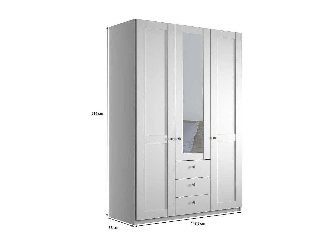 Schlafzimmerkleiderschrank in Weiß drei Schubladen und Türen