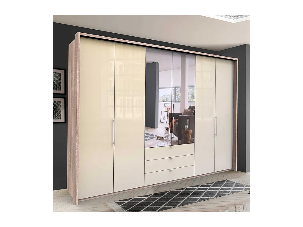 Panorama Falttüren Schrank mit Spiegel und Schubladen glasbeschichtet