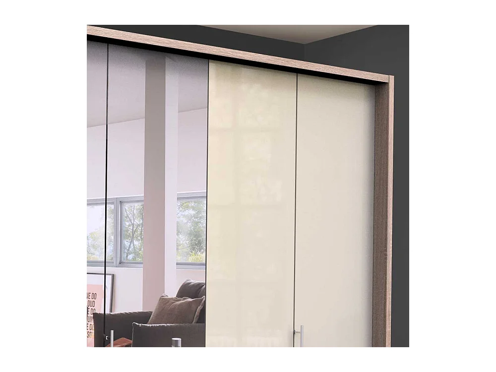 Panorama Falttüren Schrank mit Spiegel und Schubladen glasbeschichtet