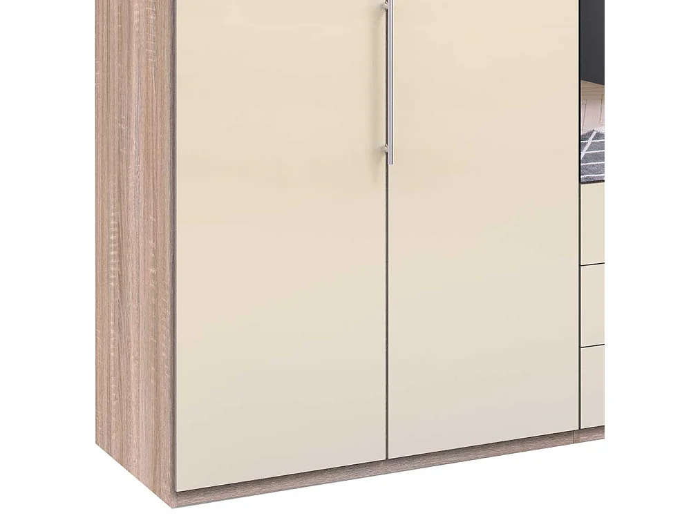 Panorama Falttüren Schrank mit Spiegel und Schubladen glasbeschichtet