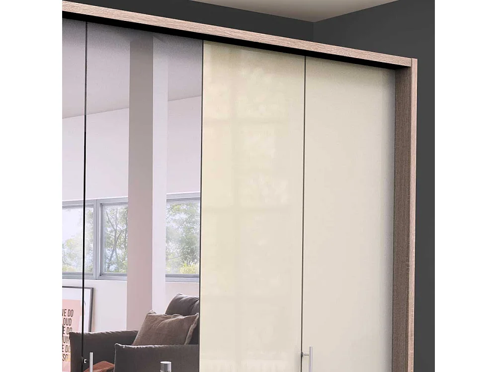 Panorama Falttüren Schrank mit Spiegel und Schubladen glasbeschichtet