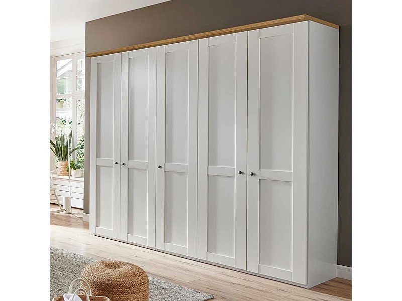 Landhaus Drehtürenkleiderschrank in Weiß Eiche Bianco