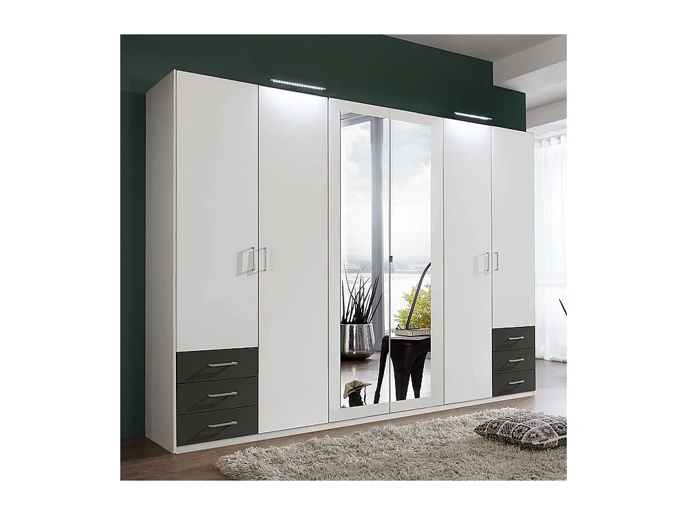 XL Schlafzimmerkleiderschrank in Weiß und Dunkelgrau Spiegeltüren