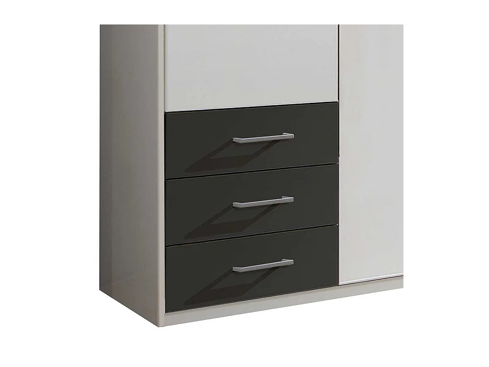 XL Schlafzimmerkleiderschrank in Weiß und Dunkelgrau Spiegeltüren