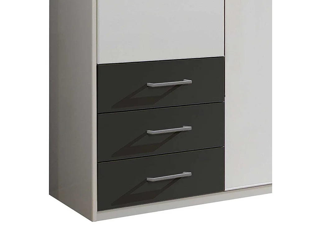 XL Schlafzimmerkleiderschrank in Weiß und Dunkelgrau Spiegeltüren