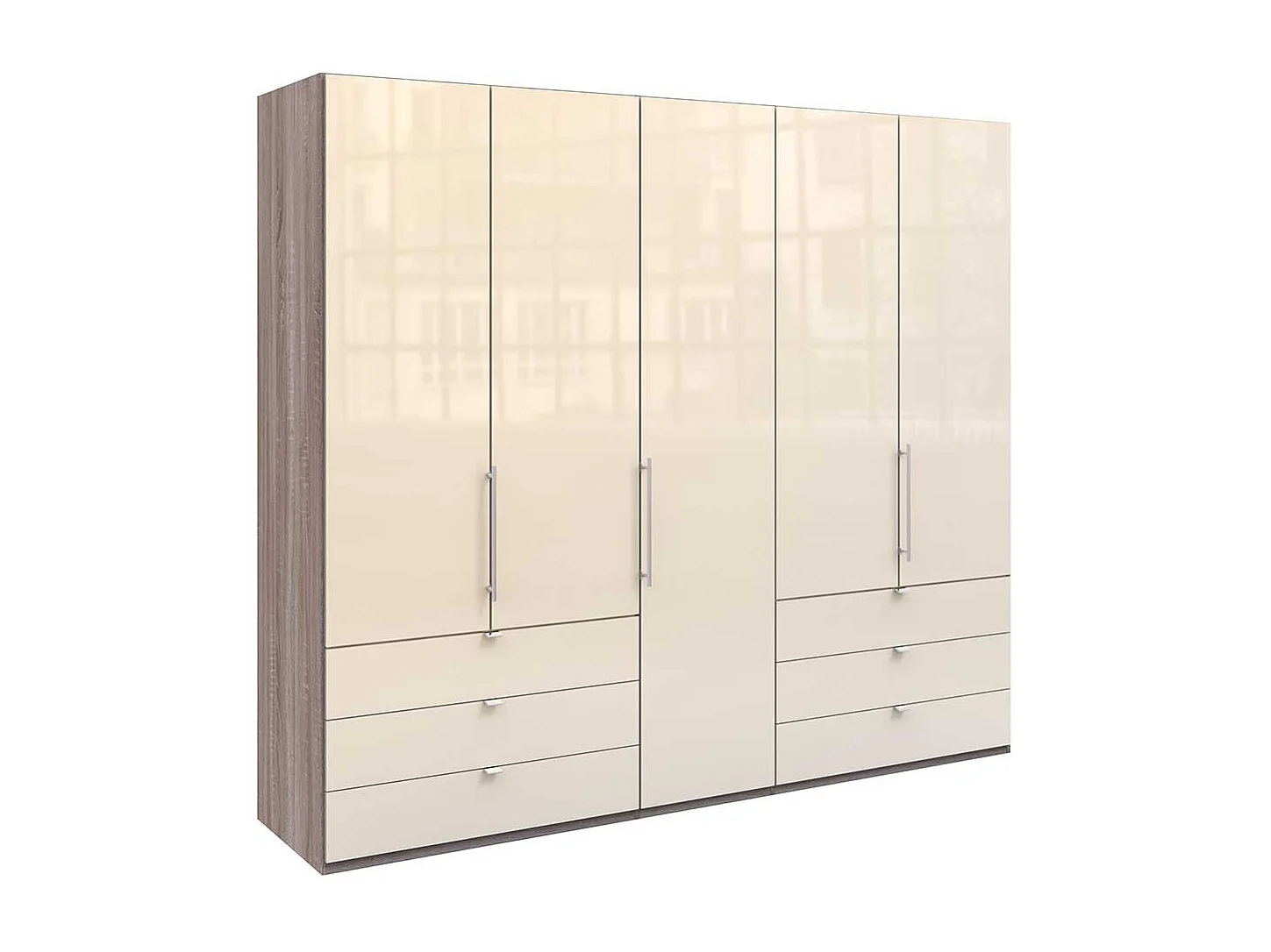 Falttüren Schrank in Cremeweiß Eiche Trüffelfarben