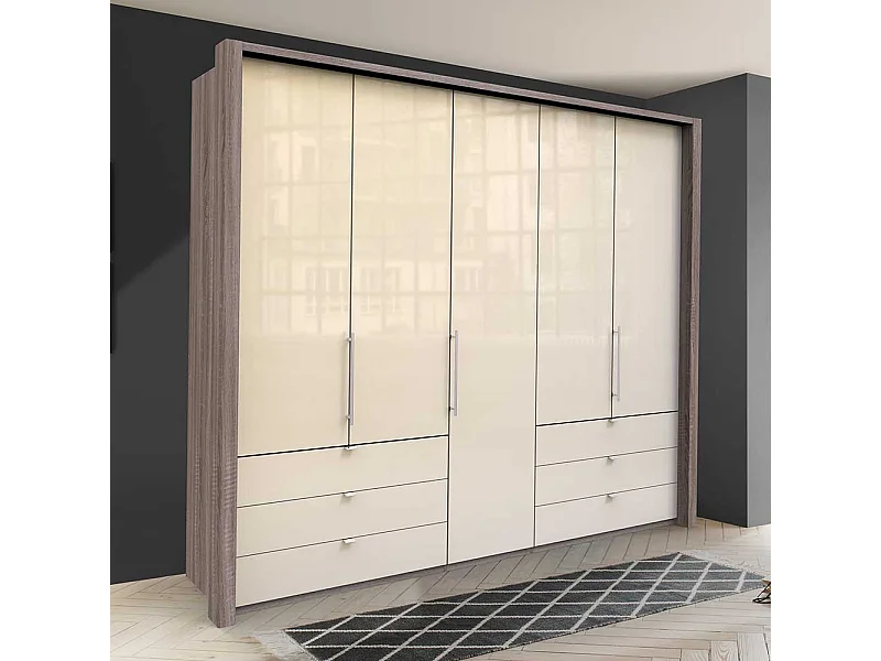 Falttüren Schrank in Cremeweiß Eiche Trüffelfarben