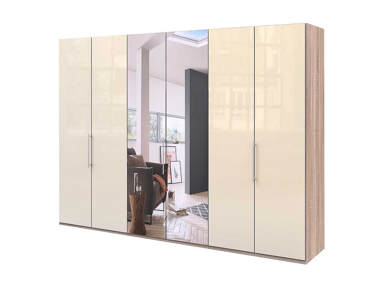 Spiegel Ankleideschrank mit Falttüren glasbeschichtet