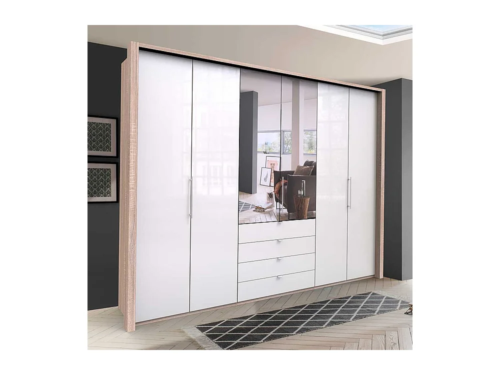 Spiegel Schlafzimmerkleiderschrank mit Falttüren und Schubladen glasbeschichtet