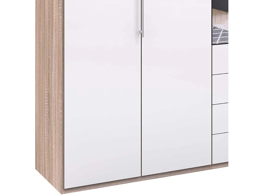 Spiegel Schlafzimmerkleiderschrank mit Falttüren und Schubladen glasbeschichtet