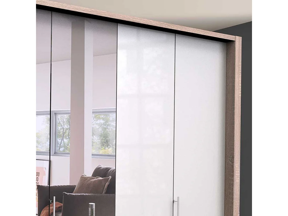 Spiegel Schlafzimmerkleiderschrank mit Falttüren und Schubladen glasbeschichtet