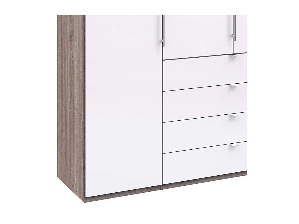 Schlafzimmerkleiderschrank in Weiß und Eiche Trüffelfarben acht Schubladen