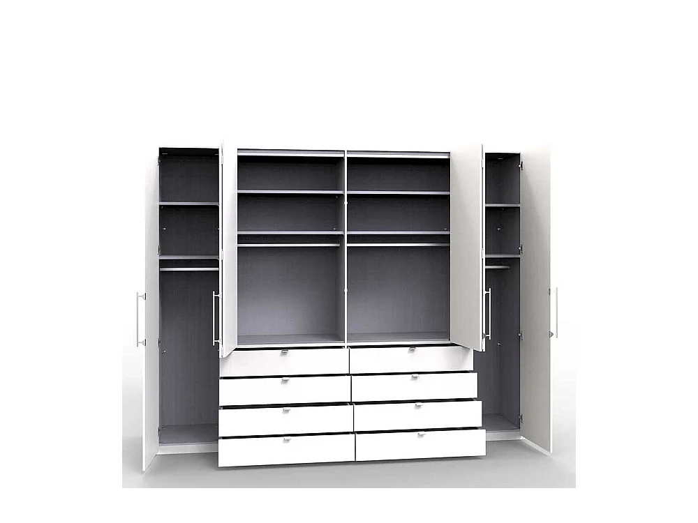 Schlafzimmerkleiderschrank in Weiß und Eiche Trüffelfarben acht Schubladen