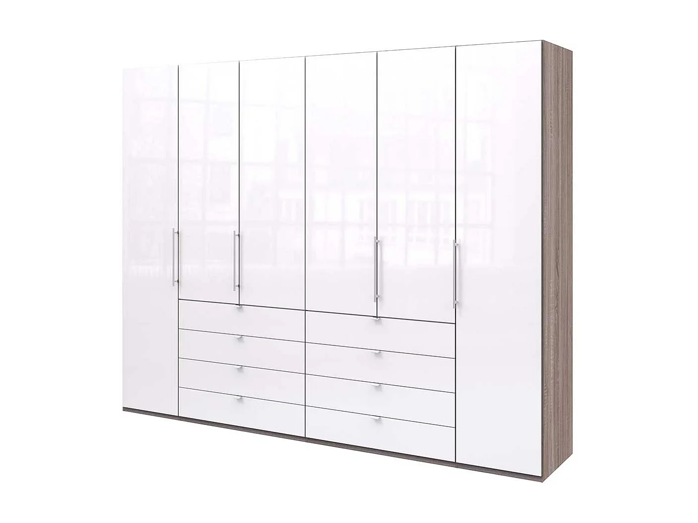 Schlafzimmerkleiderschrank in Weiß und Eiche Trüffelfarben acht Schubladen