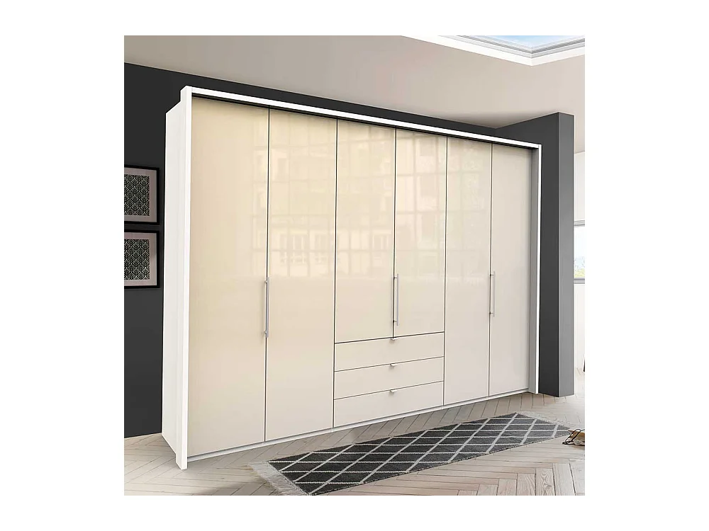 Schlafzimmerkleiderschrank mit 3 Falttüren Cremefarben