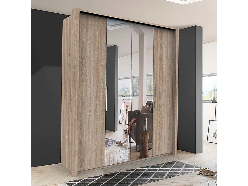 Panoramakleiderschrank 2 türig mit Spiegel Eiche Sägerau