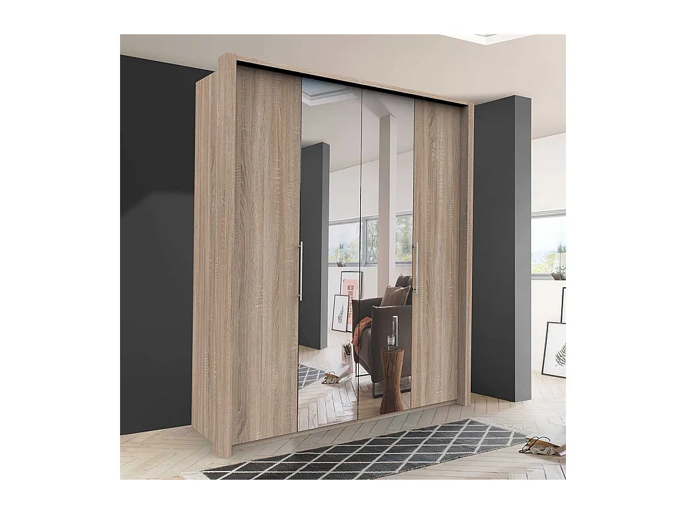 Panoramakleiderschrank 2 türig mit Spiegel Eiche Sägerau