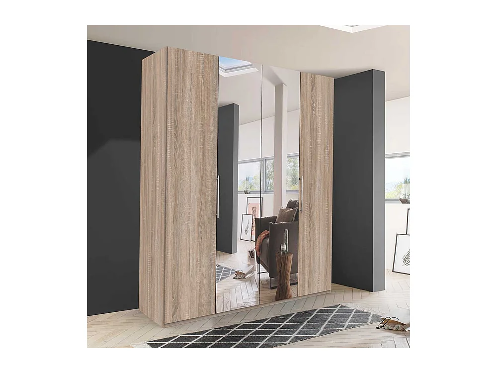 Panoramakleiderschrank 2 türig mit Spiegel Eiche Sägerau