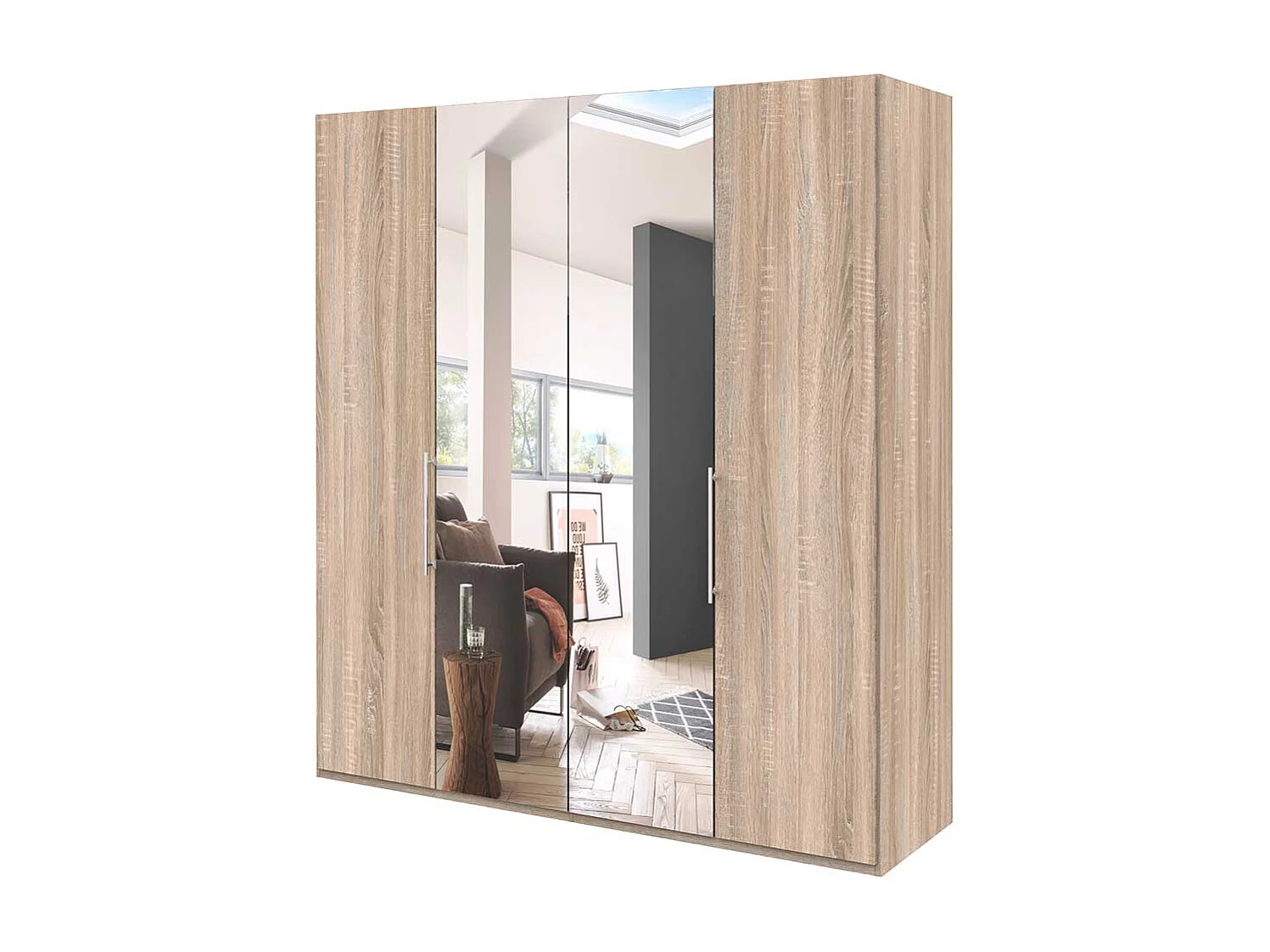 Panoramakleiderschrank 2 türig mit Spiegel Eiche Sägerau