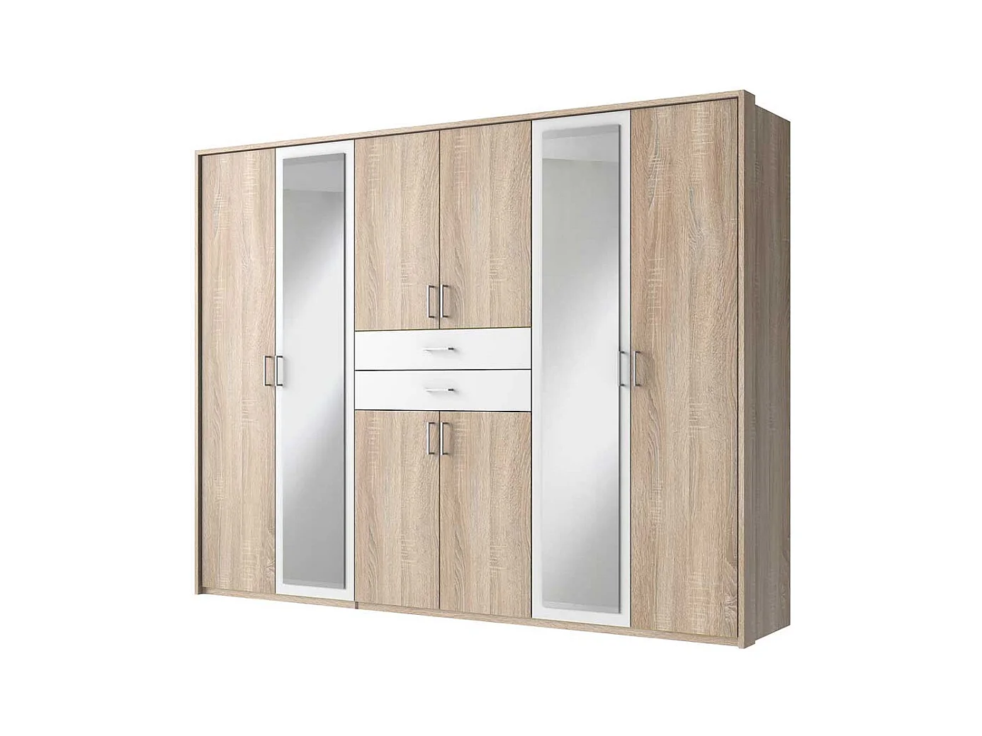 Zweifarbiger Schlafzimmerkleiderschrank mit Spiegeltüren zwei Schubladen