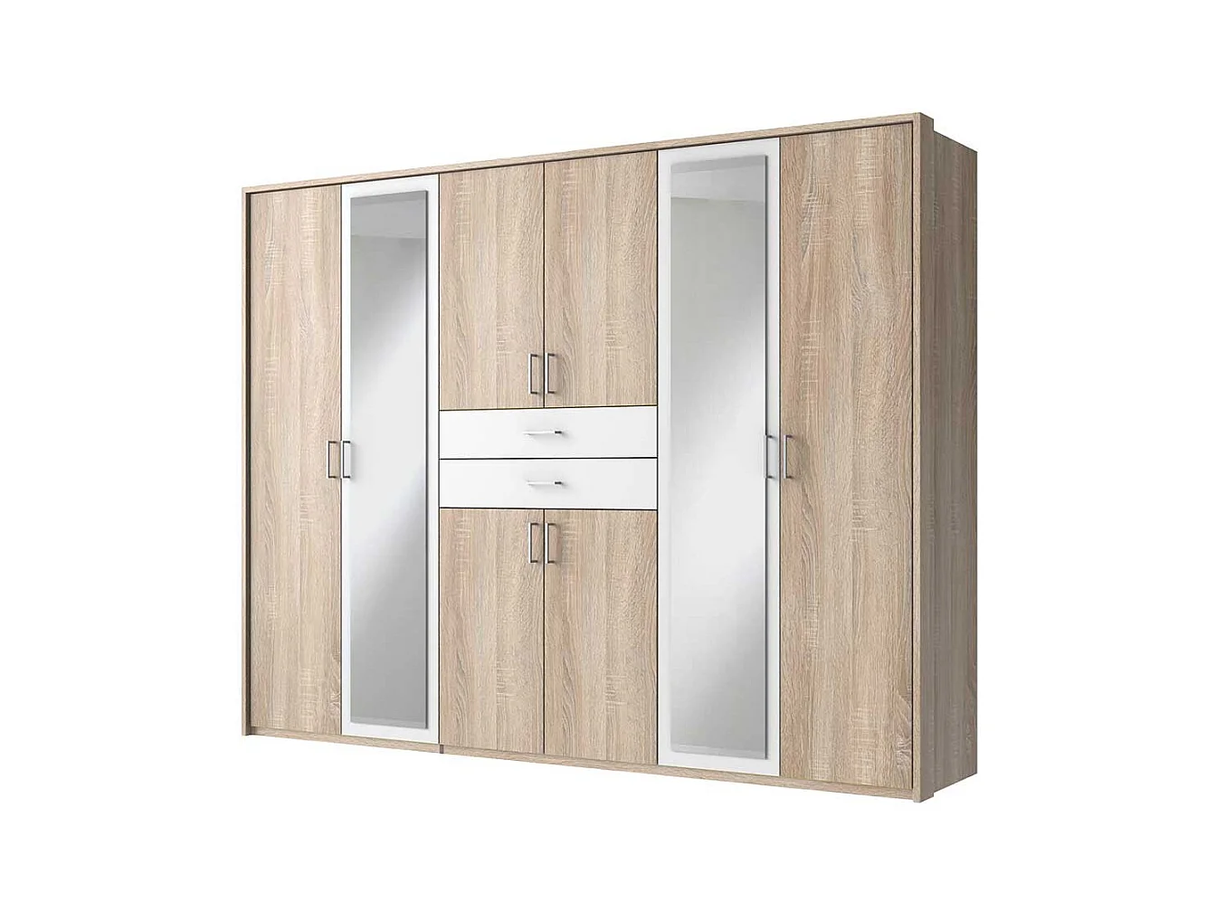 Zweifarbiger Schlafzimmerkleiderschrank mit Spiegeltüren zwei Schubladen