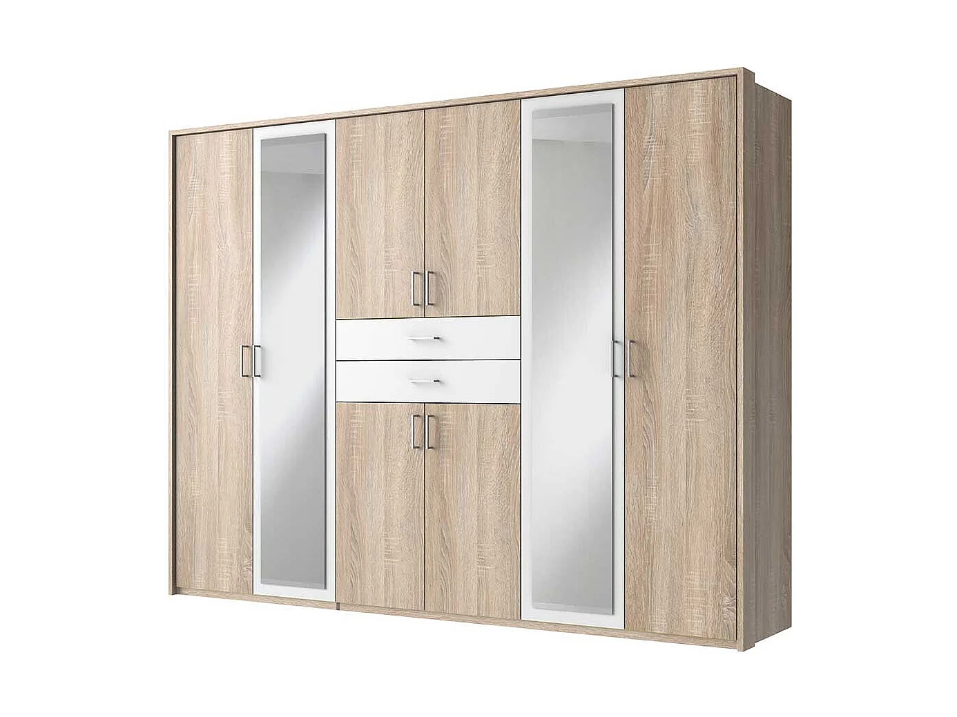 Zweifarbiger Schlafzimmerkleiderschrank mit Spiegeltüren zwei Schubladen