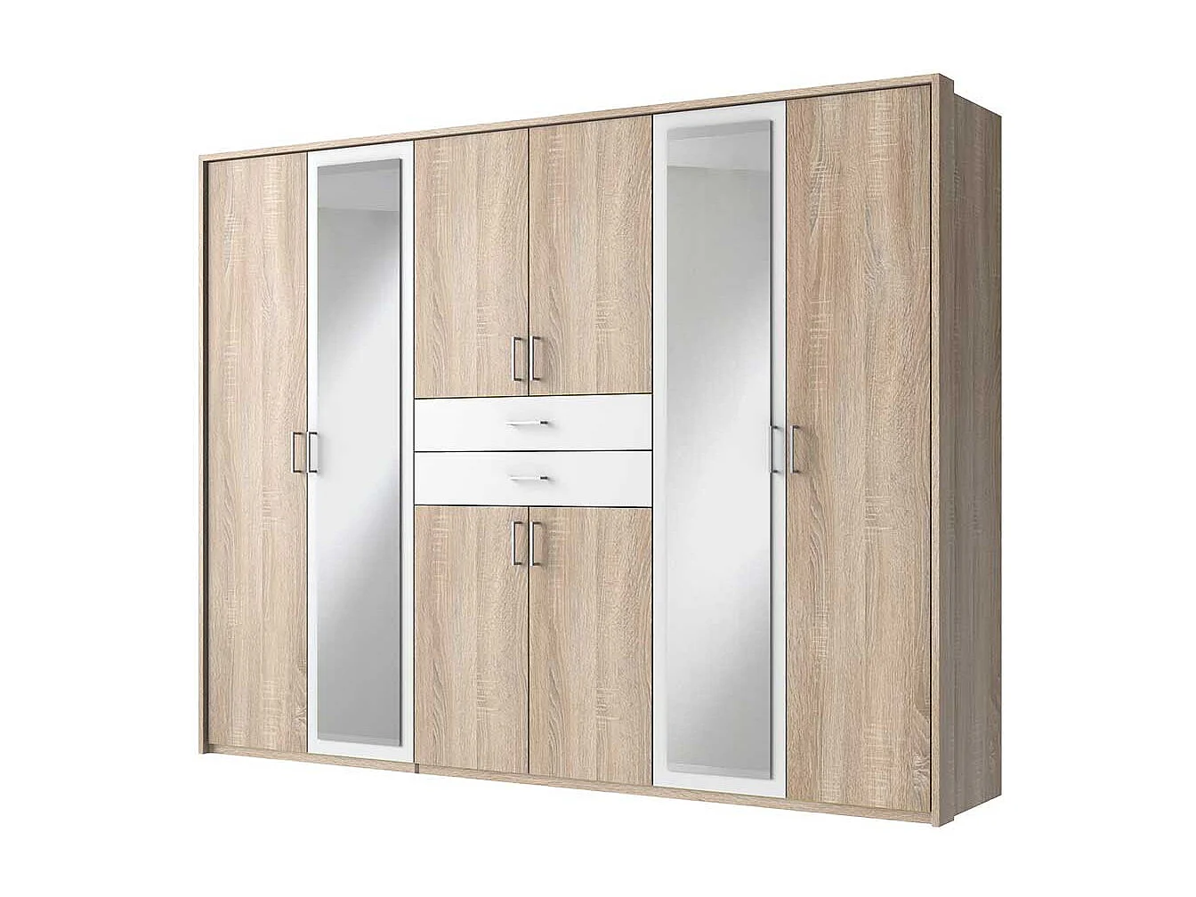 Zweifarbiger Schlafzimmerkleiderschrank mit Spiegeltüren zwei Schubladen