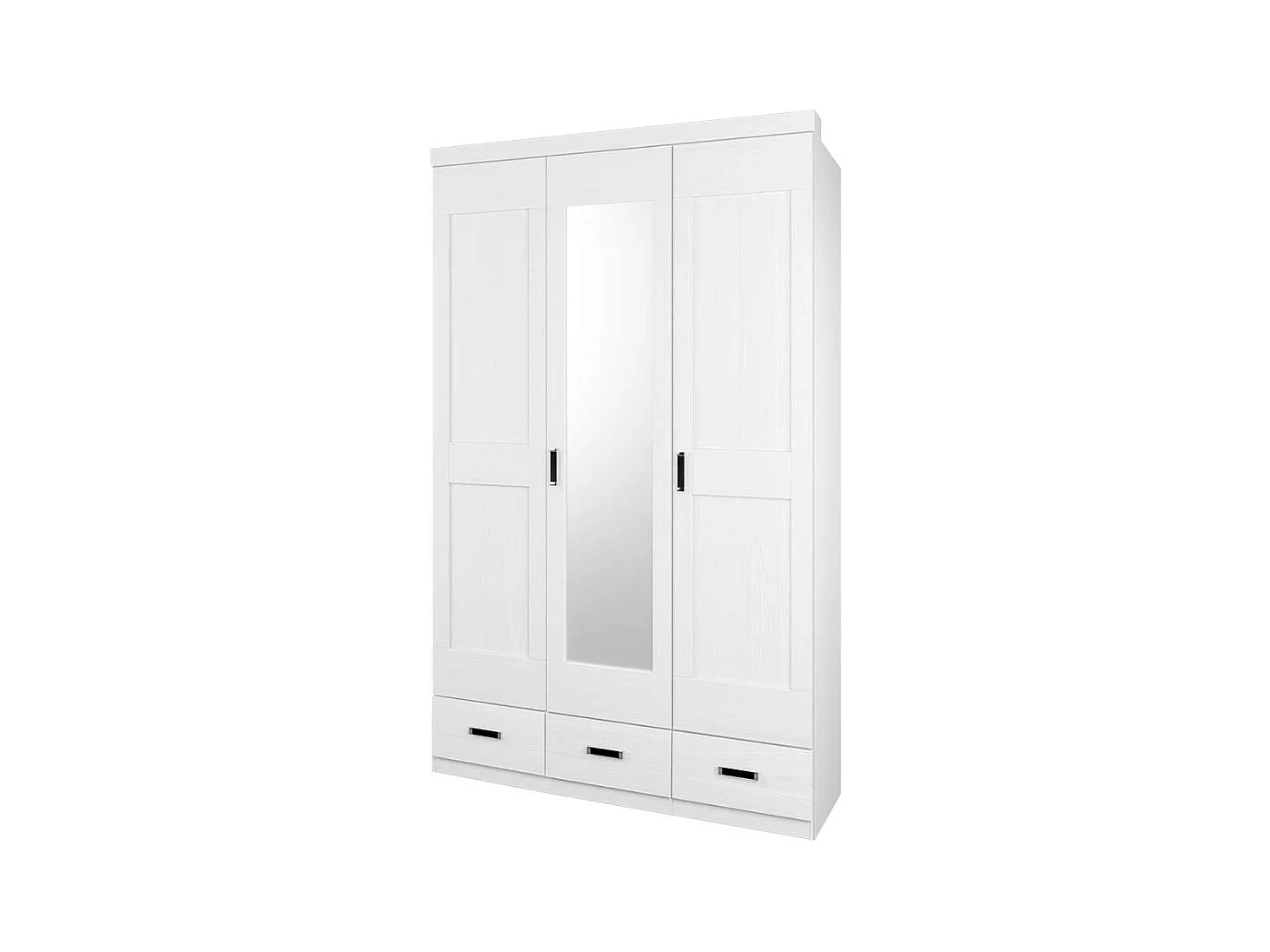 Drehtürenkleiderschrank in Weiß Pinie furniert Spiegel