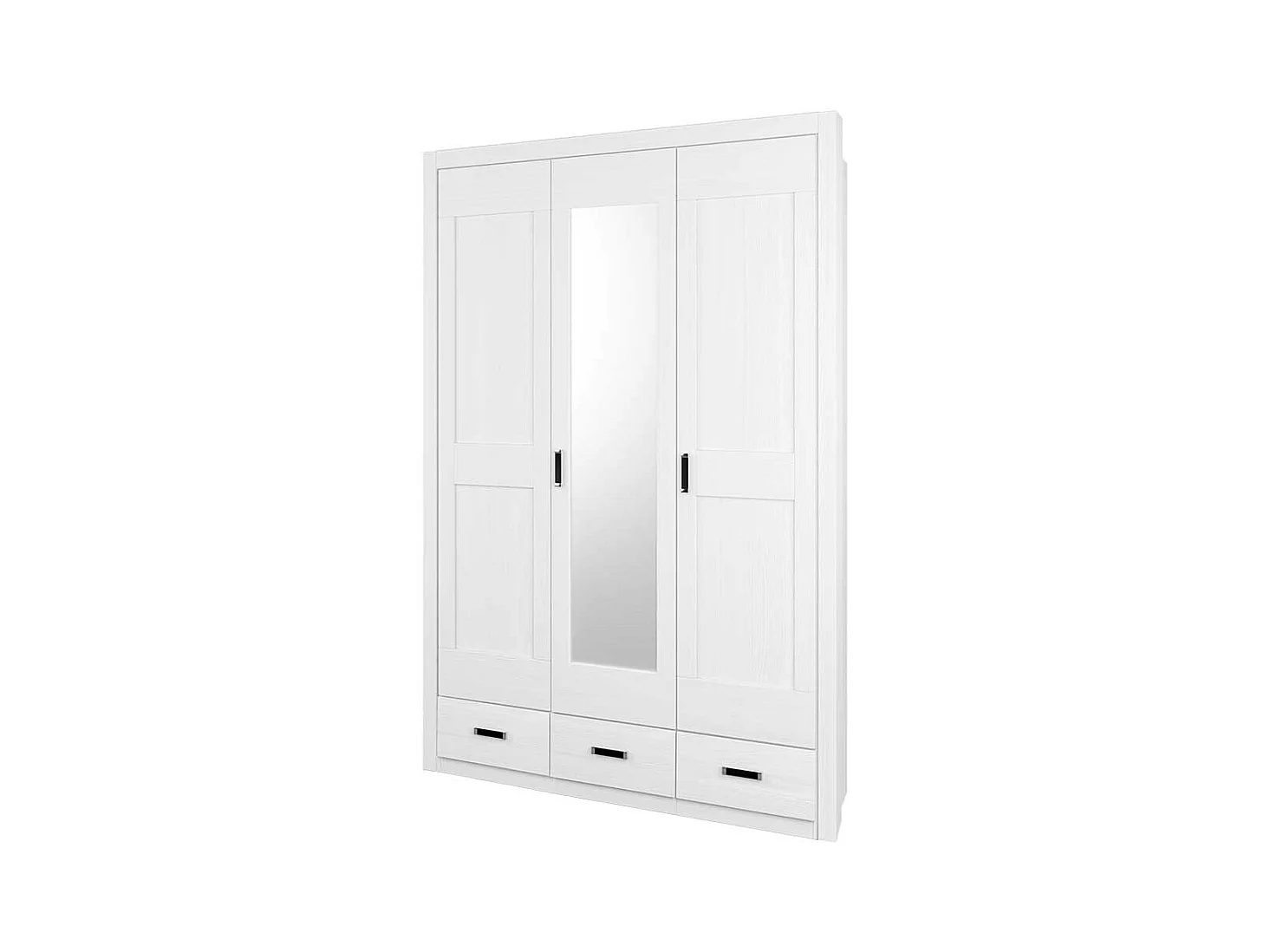 Drehtürenkleiderschrank in Weiß Pinie furniert Spiegel