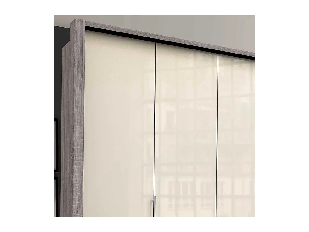 Schlafzimmerkleiderschrank in Beige und Eiche Trüffelfarben glasbeschichtet